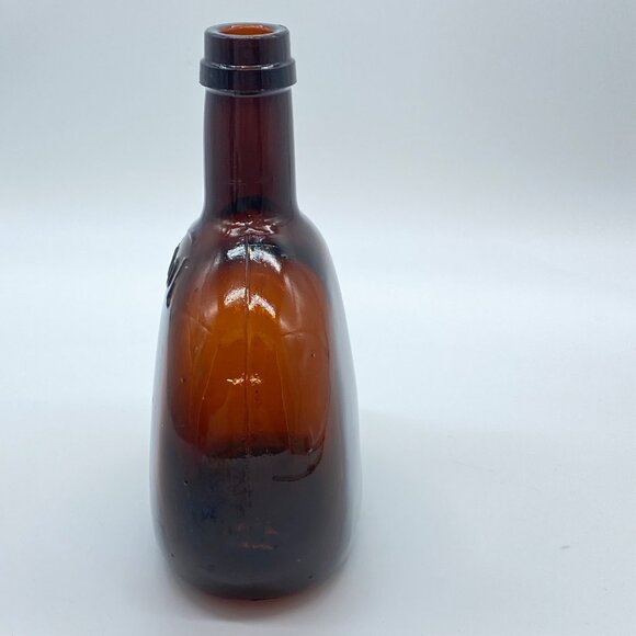 Pair Of Vintage Vinol Green and Amber Glass Flask Style Bottles Rounded Shape - Picture 11 of 15